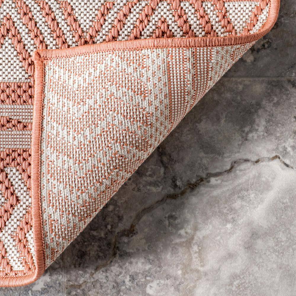 Coral and White Synthetic Rectangular Indoor/Outdoor Area Rug