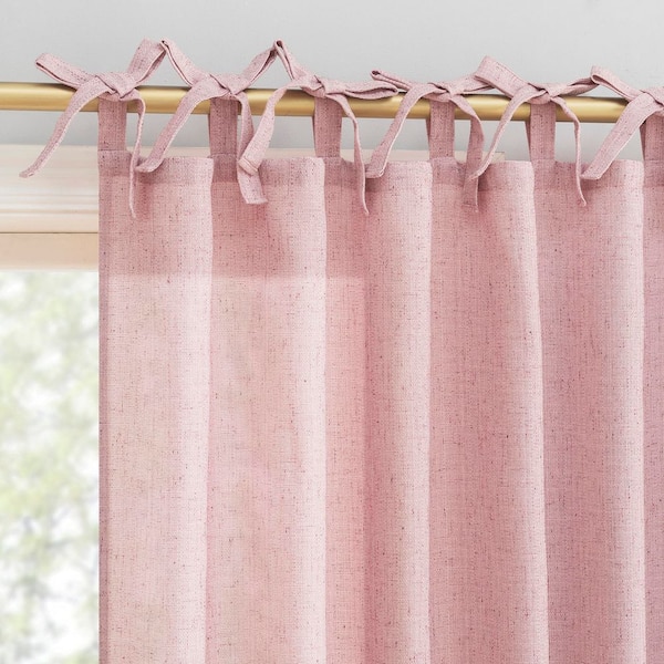 Roxy Pink Polyester 50 in. W x 84 in. L Tie Top Light Filtering Curtain (Single Panel)