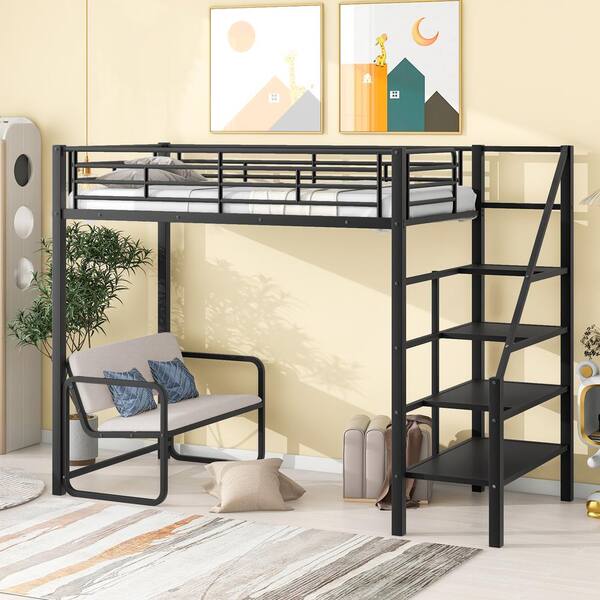 Twin/Full Size House Bed Metal Loft Bed with Roof Heavy Duty Bed Frames  Kids Bed