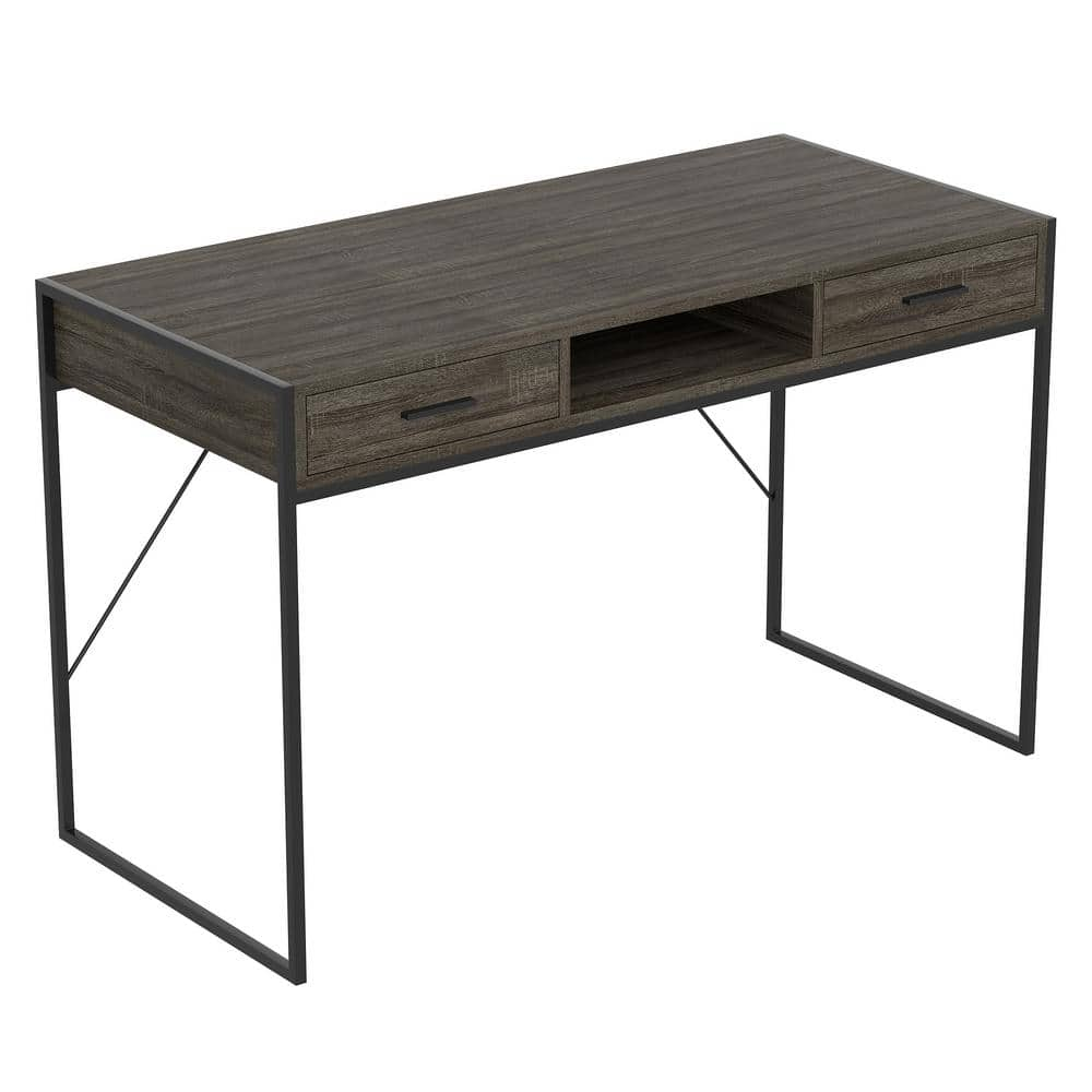 Safdie & Co. 48 in. Gray Rectangular 2 -Drawer Writing Desk with Shelf ...