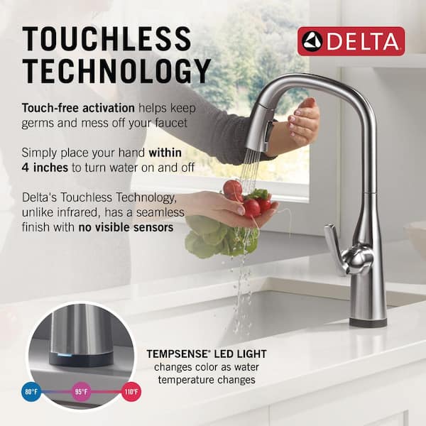 Stryke Touch/Touchless Arctic Stainless 17.25 in. H Pull Down Sprayer Kitchen Faucet with 360° Spout Swivel