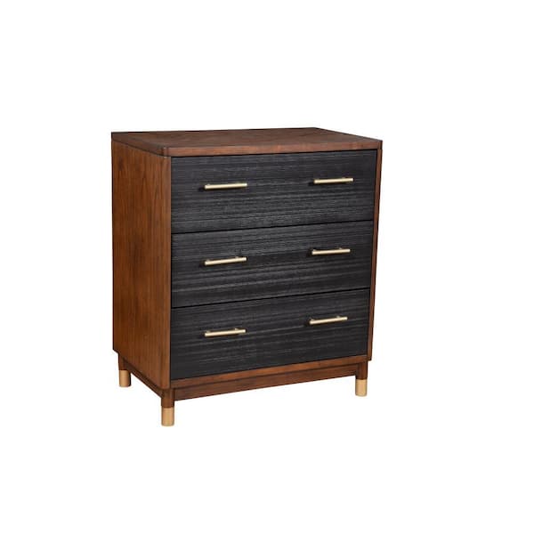 Benjara 18 in. Brown and Black 3-Drawer Chest of Drawers