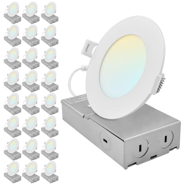 4 In. Integrated LED Canless Spotlight Recessed Light 5CCT Dimmable 650/800/1066LM CRI 90 8W/10W/13W IC Rated 24 Pack