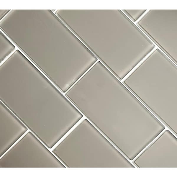 ABOLOS Metro Subway Glossy Drift Wood Gray 3 in. x 6 in. Glass Kitchen and Bathroom Tile (9.75 sq. ft./Case)