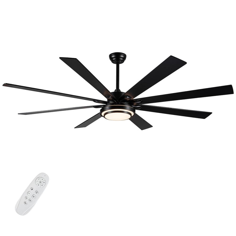 PUDO 72 in. Integrated LED Indoor Black Ceiling Fan Lighting