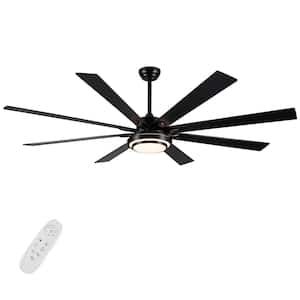 72 in. Integrated LED Indoor Black Ceiling Fan Lighting with Timer and Dimmable