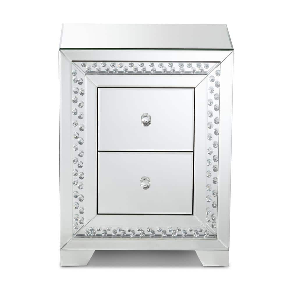 Mina Glamorous Mirrored Silver 3-Drawer End Table