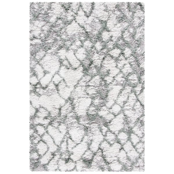 Horizon Shag 4 ft. x 6 ft. Ivory/Green Abstract Diamond Area Rug