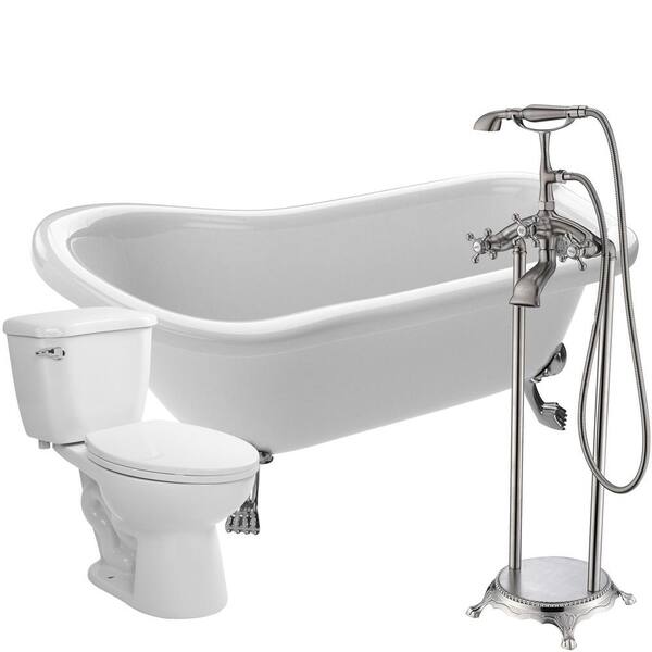 ANZZI Pegasus 5 ft. Acrylic Clawfoot Non-Whirlpool Bathtub in White with Tugela Faucet and Kame 1.28 GPF Toilet