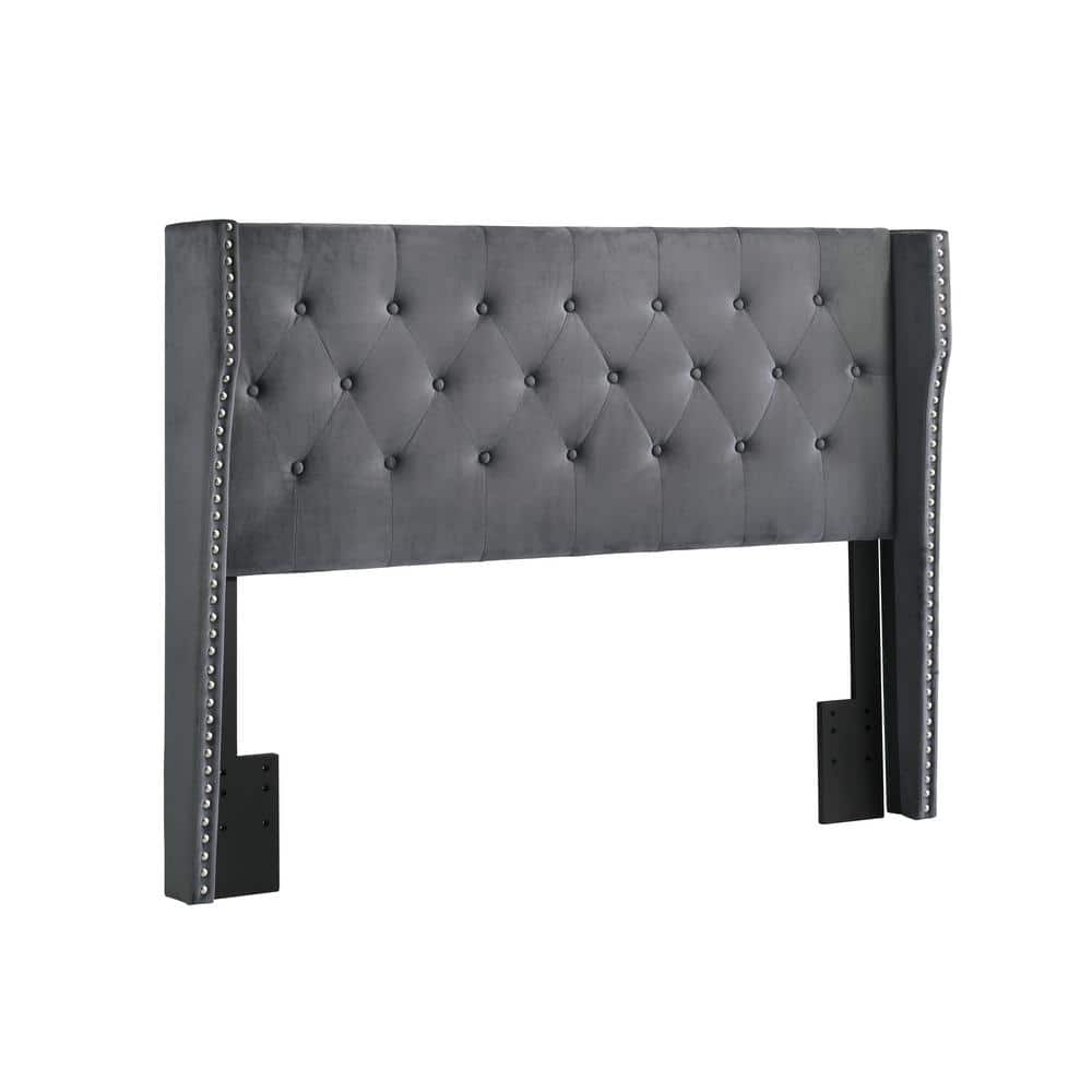 King-Size Luxe Velvet Tufted Headboard Bed with Nailhead Trim