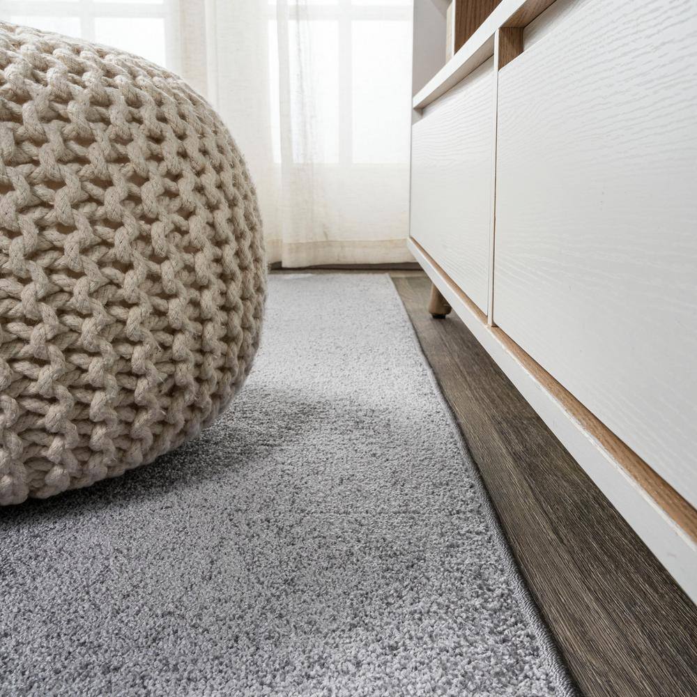 Gray Solid Synthetic Low-Pile Runner Rug, 2'x8'