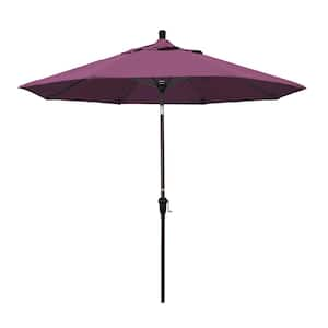 9 ft. Bronze Aluminum Market Auto-tilt Crank Lift Patio Umbrella in Iris Sunbrella