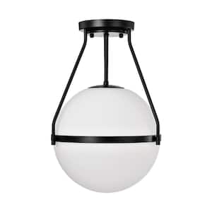 Lomique 11.2 in. 1-Light Indoor Matte Black Finish Semi-Flush Mount Ceiling Light with Light Kit