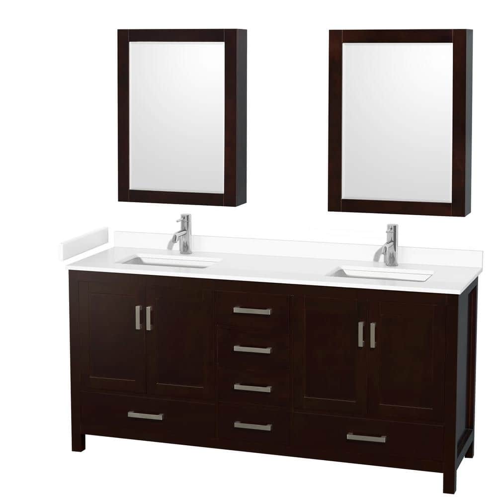 Sheffield 72 in. W x 22 in. D x 35 in. H Double Bath Vanity in Espresso with White Cultured Marble Top and MC Mirrors price history on PriceWatchPro