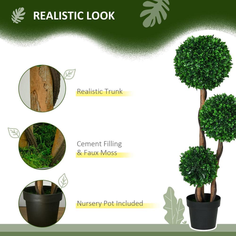 43.25" Green Plastic Boxwood Topiary Tree with Black Pot