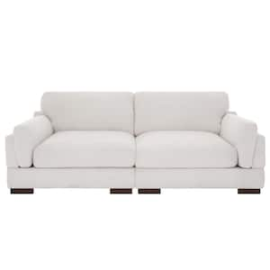 90.6 in. Square Arm Corduroy Fabric Rectangle Upholstered 2-Seater Sofa in. Beige with Wood Frame