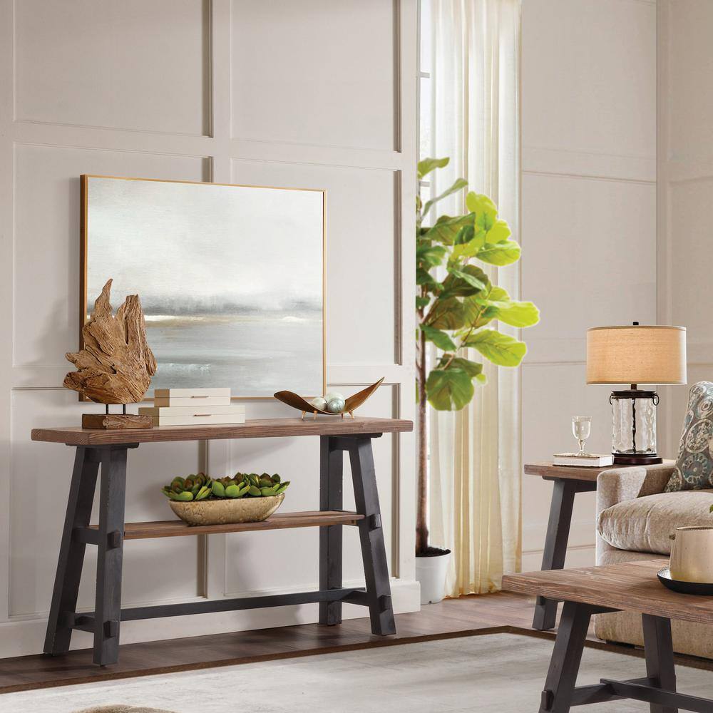 Adam 51'' Distressed Black Solid Wood Console Table with Shelf