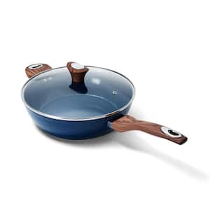 PC-016G-400 11 in. Aluminum Non Stick Deep Frying Pan, Navy, With Wood Lid, 1 -Pack