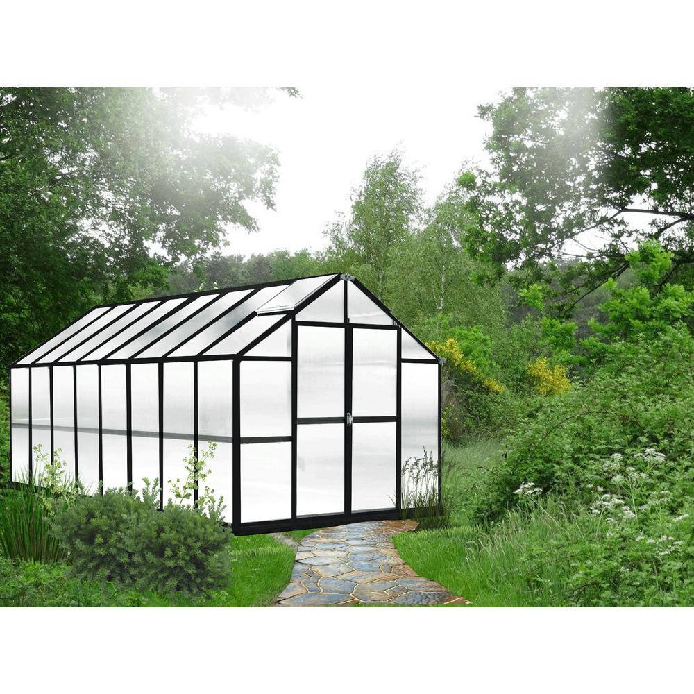 Mont 8 ft. x 16 ft. Black Aluminum Greenhouse with Twin Wall Panels