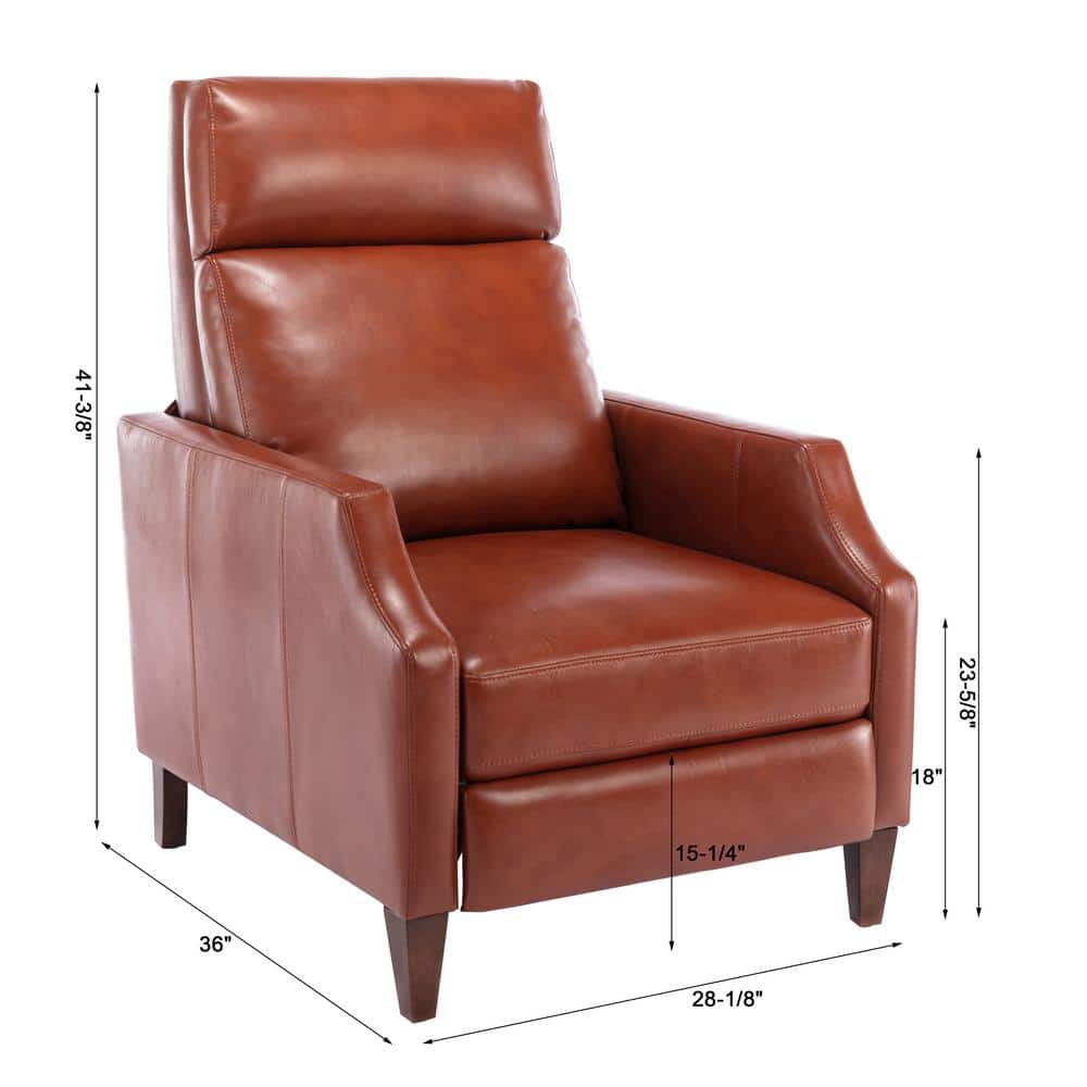 Mid-Century Caramel Leather Push-Back Recliner
