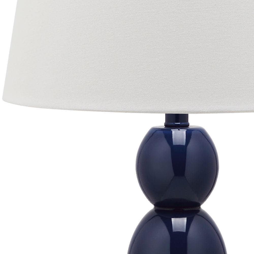 Elegant Navy Glass Table Lamp Set with Graduated Orbs and Off-White Shade