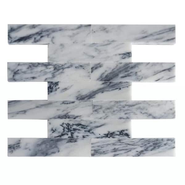 MOLOVO Natural White and Blue 1.89 in. x 7.8 in. Subway Polished