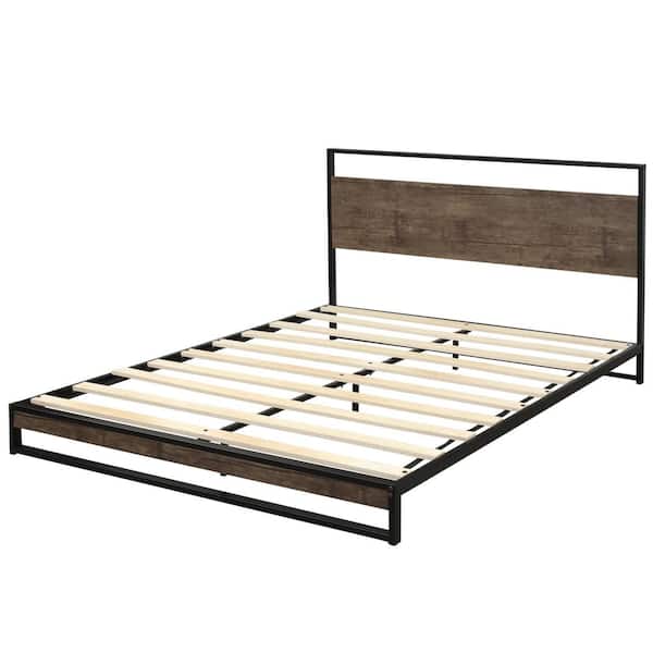 wetiny Gray Wood Bed Frame Twin Platform Bed with Trundle