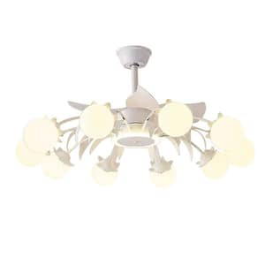 39 in. Indoor White 10-Light Chandelier Ceiling Fan with Light and Remote, Fandelier with Milky Globe Shade for Bedroom