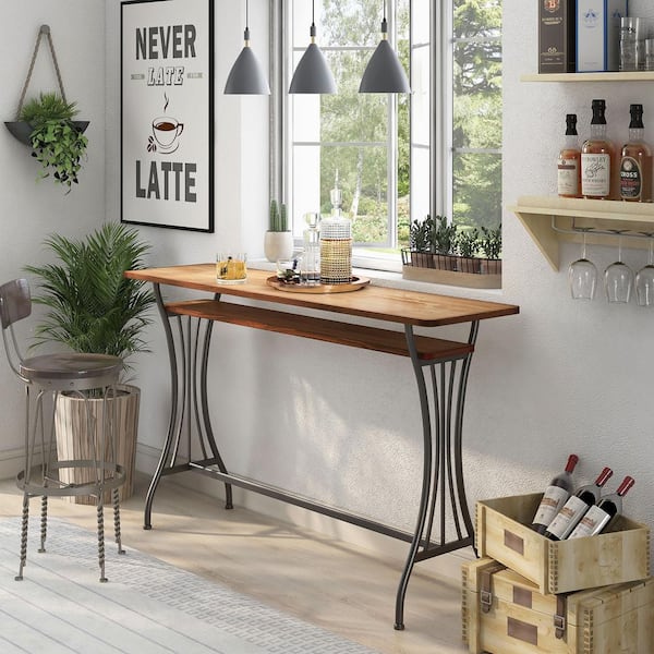 Furniture of America Mordantante 59.06 in. Rectangle Warm Oak Wood Counter Height Table (Seats 6)