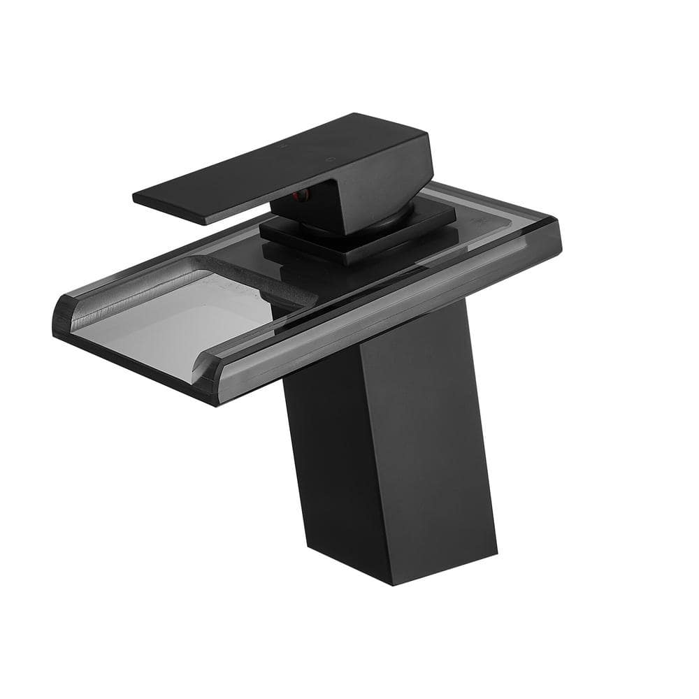 Single Handle Single Hole Bathroom Faucet with LED Light Brass Waterfall Si