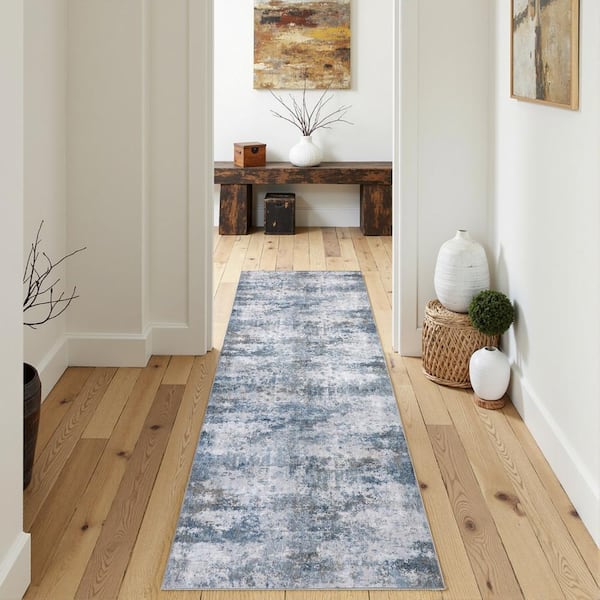 Morning Blue 2 ft. x 8 ft. Modern Abstract Area Rug
