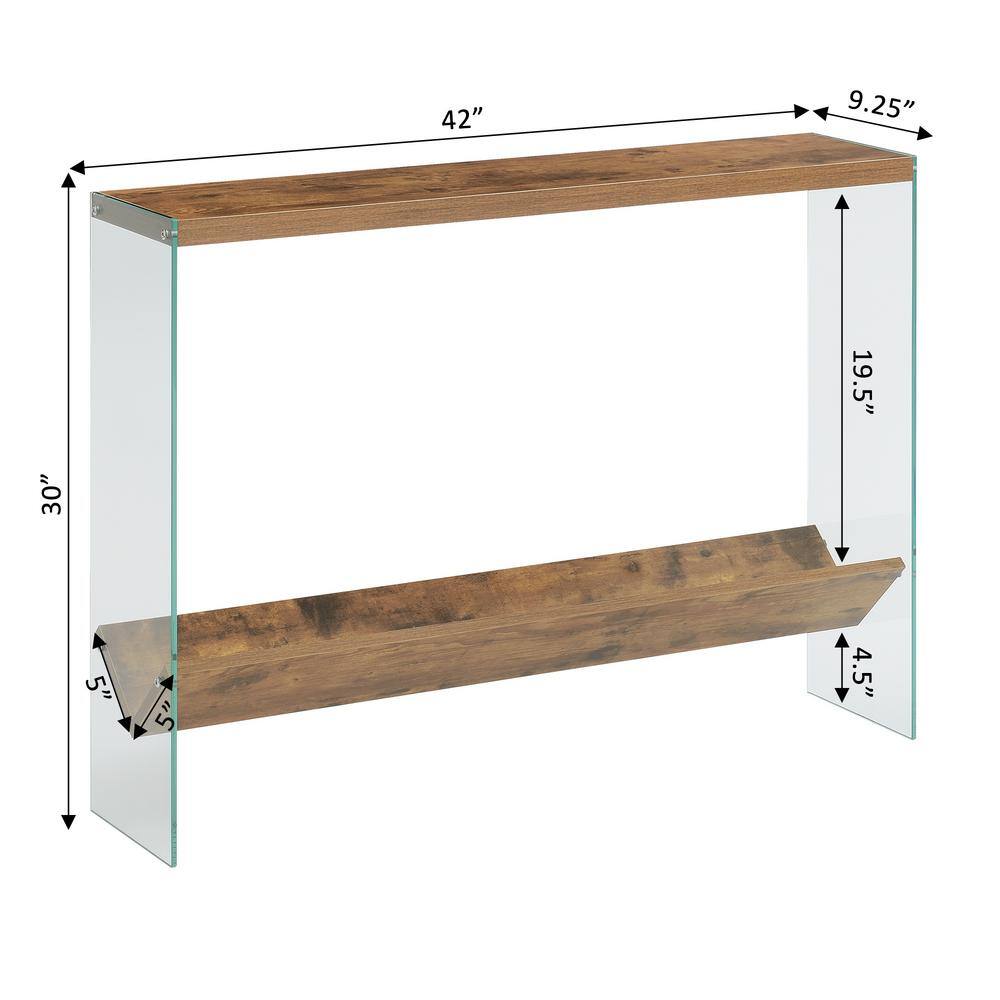 Barnwood Finish 42" Glass-Tiered Console Table with Storage
