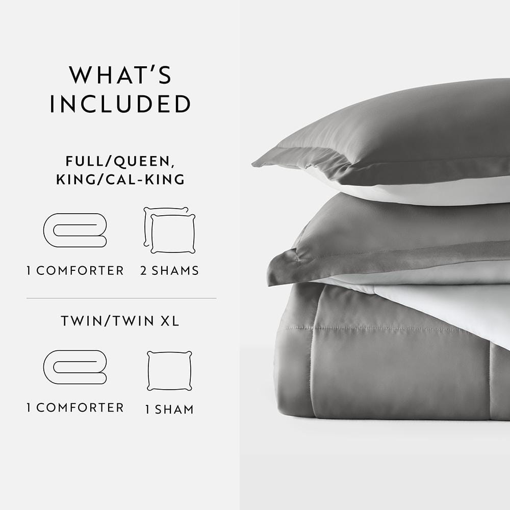 King Gray Reversible Down Alternative Microfiber Comforter Set