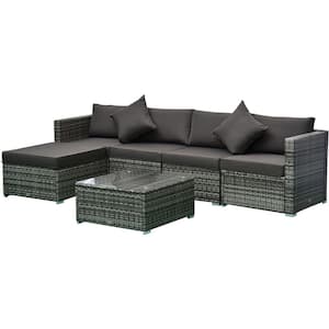 Grey 6-Pieces Metal Patio Conversation Set with Grey Cushions