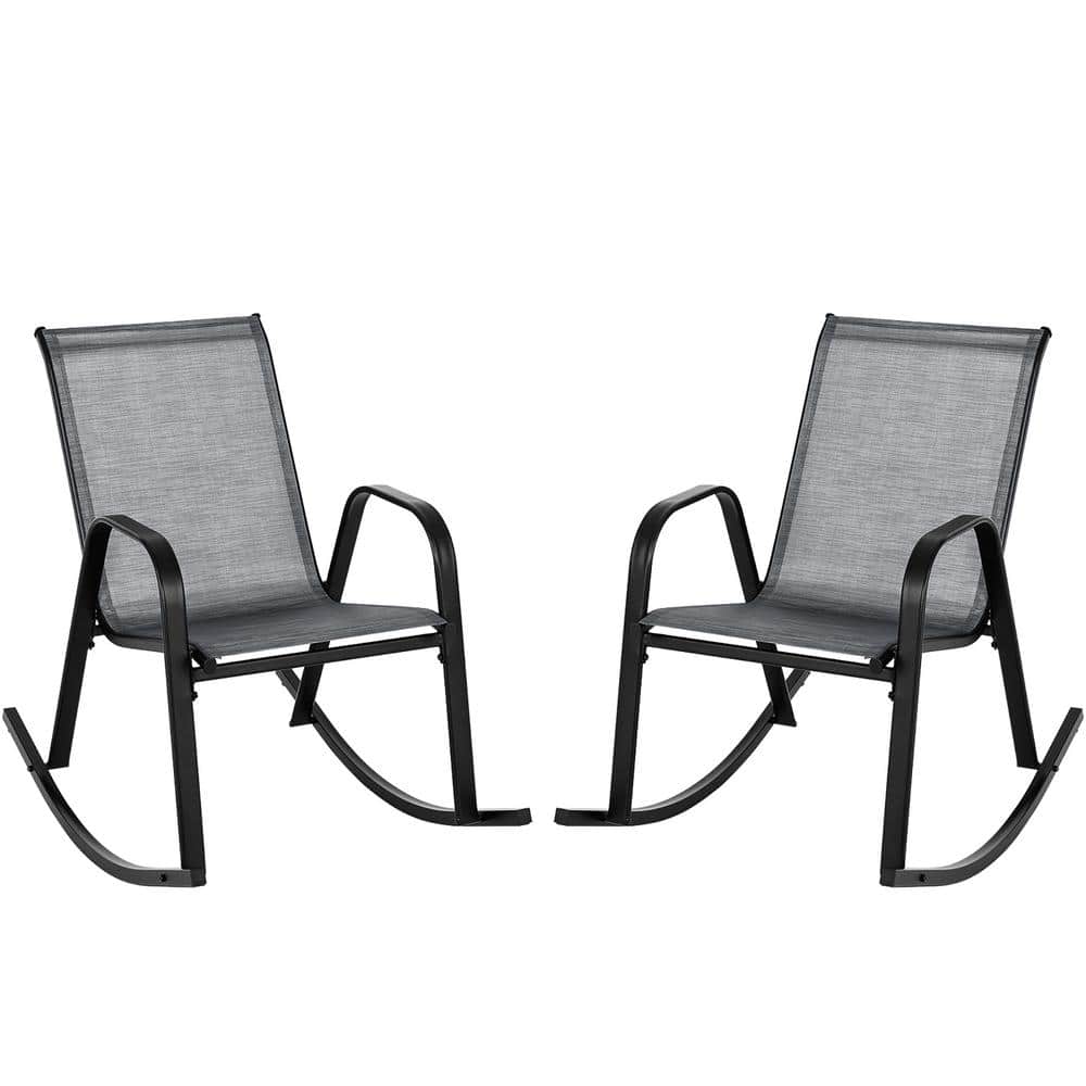 SUNRINX Black Metal Outdoor Rocking Chairs (2-Pieces) HWZY-0607 - The ...