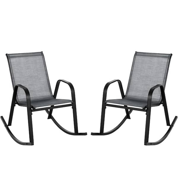 SUNRINX Black Metal Outdoor Rocking Chairs (2-Pieces)