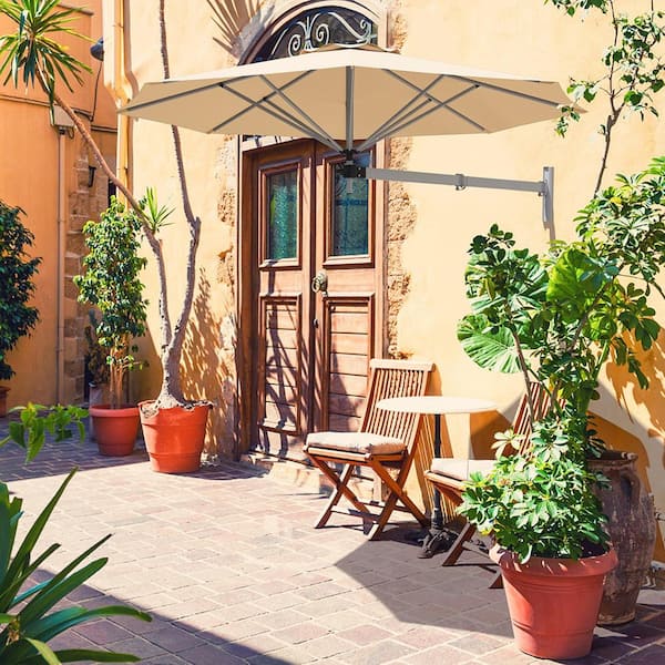 8 ft. Wall Mounted Cantilever Patio Umbrella Parsol with Adjustable Pole in Beige