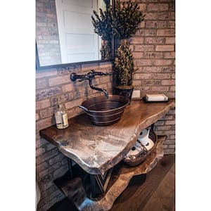 Oval Bucket Hammered Copper Vessel Sink with Handles in Oil Rubbed Bronze