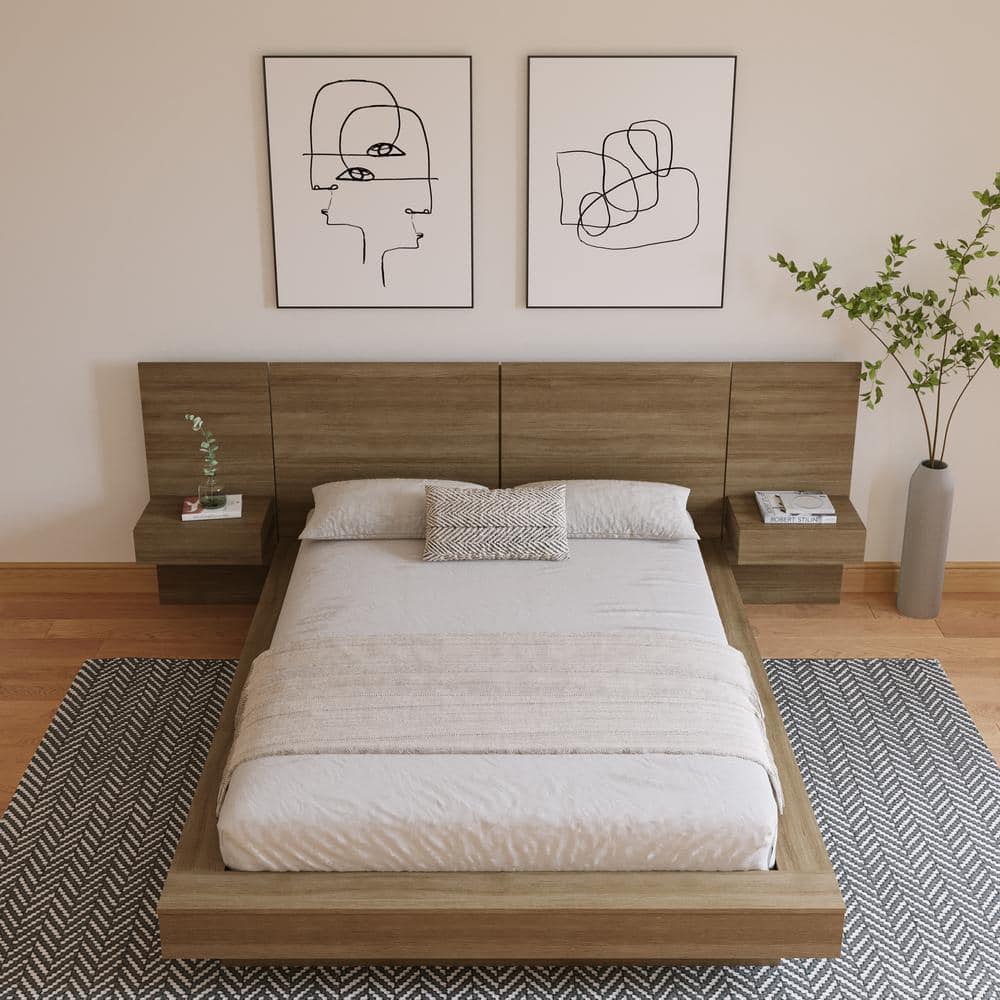Napa Brown Oak 4-Piece Queen Platform Bedroom Set