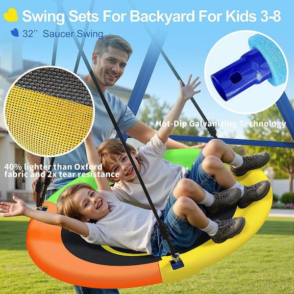 LUKVIZO Heavy Duty Swing Set with Saucer Swing, Belt Seat and