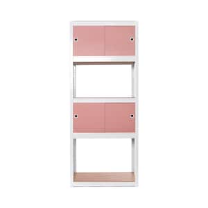 Kepsuul 32 in. W x 16 in. D x 77 in. H White 4-Shelf plus Pink 2-Set Door Customizable Modular Wood Shelving and Storage