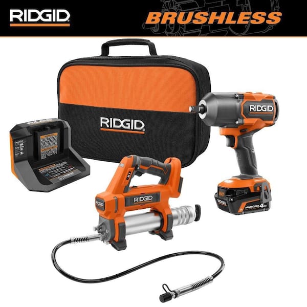 RIDGID 18V Cordless Grease Gun Kit with 4.0 Ah MAX Output Battery and Charger