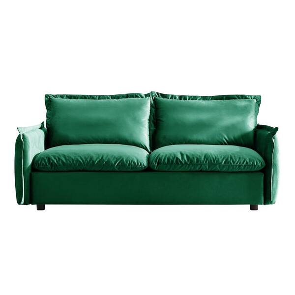 Boyel Living 77 in. Green Velvet Solid Print Modern 3-Seats Sofa Couch with Individual Cushion