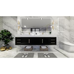 Bethany 84 in. W x 20 in. D x 22 in. H Double Sink Floating Bath Vanity in Gloss Black with White Acrylic Top