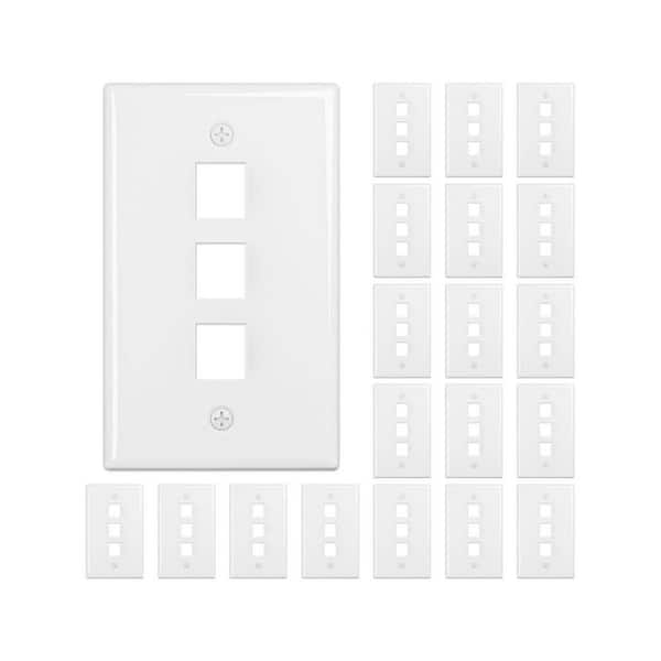 (20-Pack) 1-Gang White Duplex Outlet Plastic Wall Plate Standard 3-Port for RJ45/HDMI/Coax Inserts (FRT-815-3-20)
