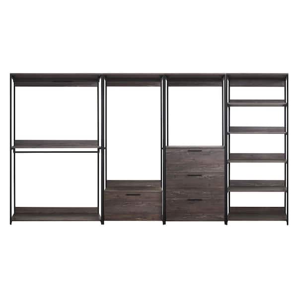 Monica 143 in. W Rustic Gray Walk-in Wood Closet System