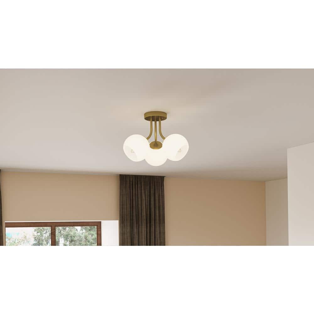 Matte Black and Clear Globe 3-Light Modern Semi-Flush Mount