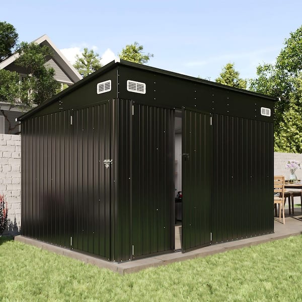9.4 ft. W x 7.3 ft. D Black Metal Storage Shed with 3-Lockable Door, and Vents for Garden (80 sq. ft.)