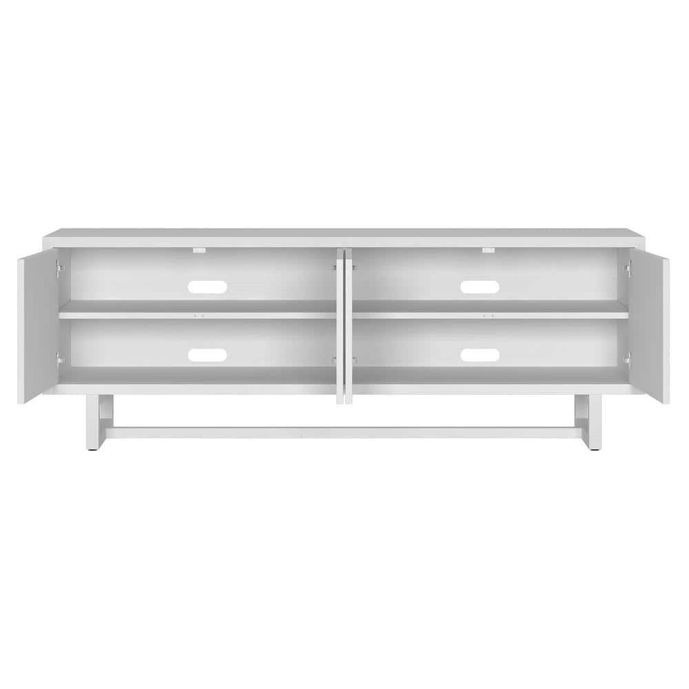 White Modern Rectangular TV Stand with Cabinets, 68"