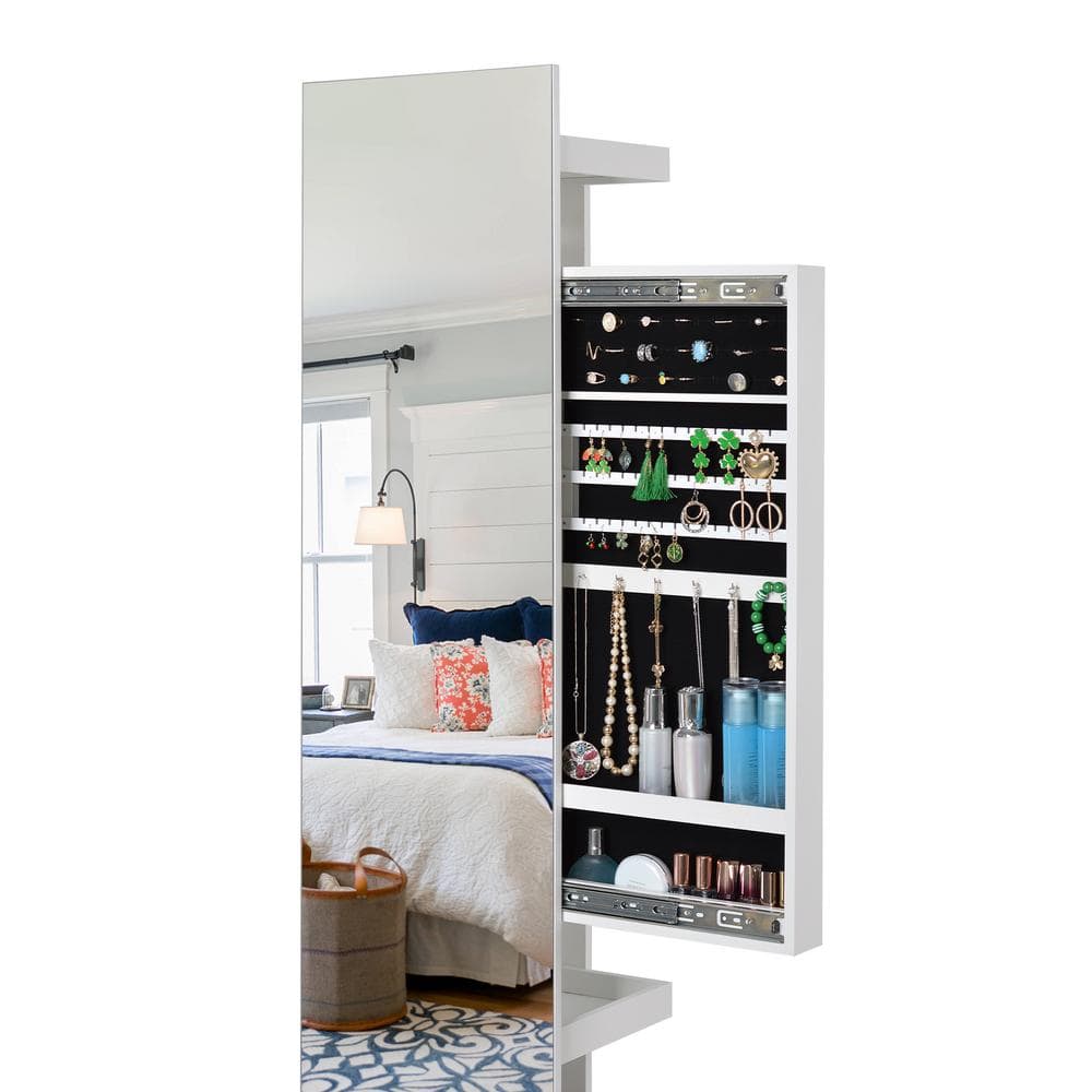 Full Length Mirror 360° Swivel Jewelry Cabinet, with Luxurious Interior, S